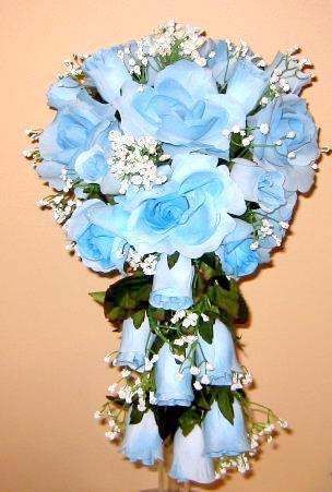 BRIDES CASCADING WEDDING BOUQUET WITH BOUTONNIERE  