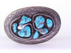 Signed Effie C Zuni, NM Silver Turquoise Snake Buckle  