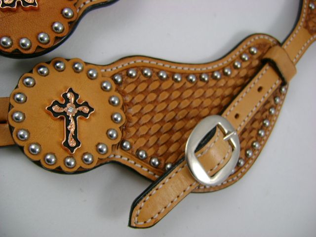 SILVER DOTTED HAND CRAFTED MAD COW LEATHER TOOLED GOLD BLACK CROSS 