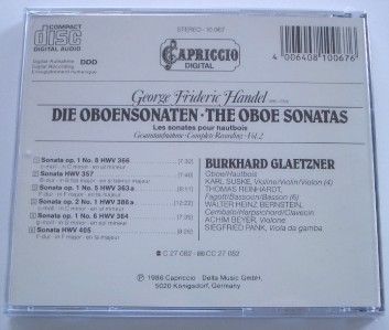 NEW Handel The Oboe Sonatas Vol 2 Burkhard Glaetzner  