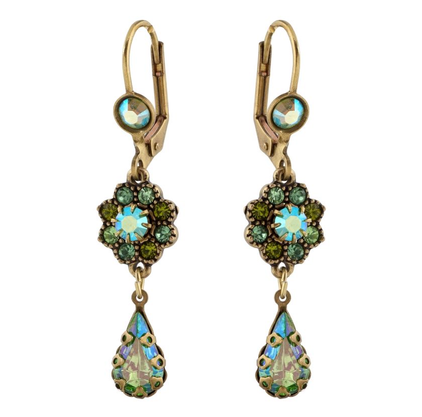 Michal Negrin Earrings made with Multicolor Crystals & Dangle Drop 