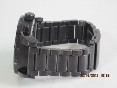   Mens Large 51mm Chronograph Black Stainless Steel Bracelet Watch