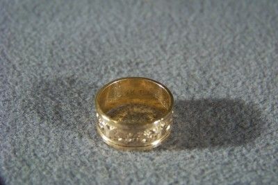 ANTIQUE GOLD FILLED ETCHED ETERNITY WIDE WEDDING BAND  