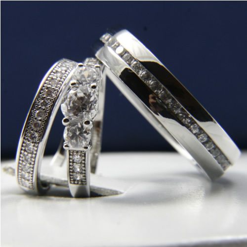   and Hers Engagement Mens and Womens Wedding Bridal Band Ring Set New