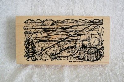 Northwoods rubber stamps fishing camping border tent  
