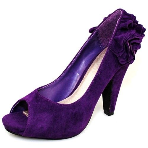 Qupid Purple Velvet Open Toe Womens High Heel Evening Dress Shoes 
