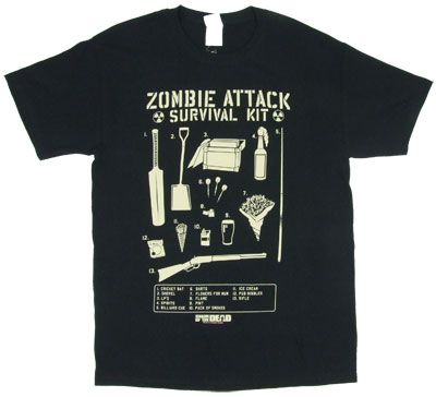 Zombie Attack Survival Kit   Shaun Of The Dead T shirt  
