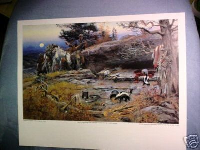 Cowboy Trapper w/ Pack Horse SKUNK Tent Print RUSSELL  